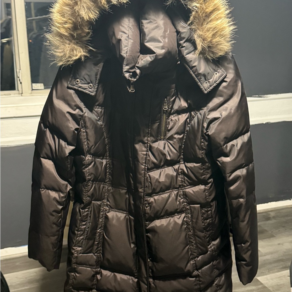 Marc Andrew Brown Puffer Coat with Faux Fur Hood
